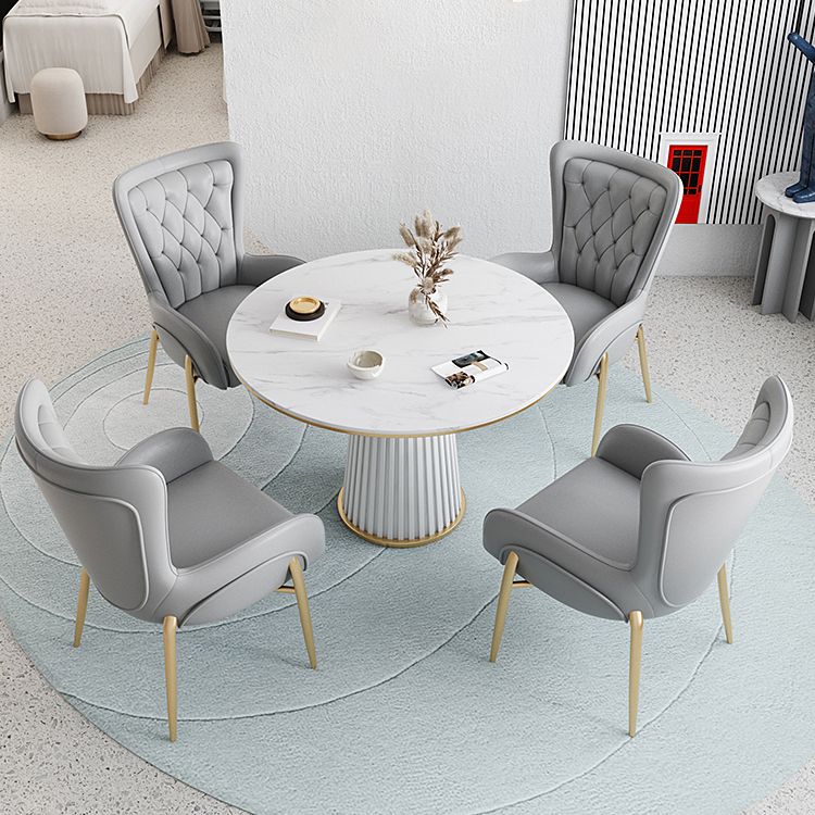 1/5 Pcs Metal Contemporary Dining Room Set with Round Indoor Table Dinette Set