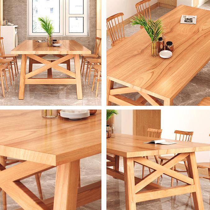 Contemporary Wood Top Dining Table with Rectangle Dining Table Furniture with Trestle Table