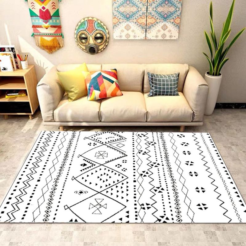 Bohemian Banded Print Rug Polyester Area Carpet Non-Slip Backing Indoor Carpet for Living Room