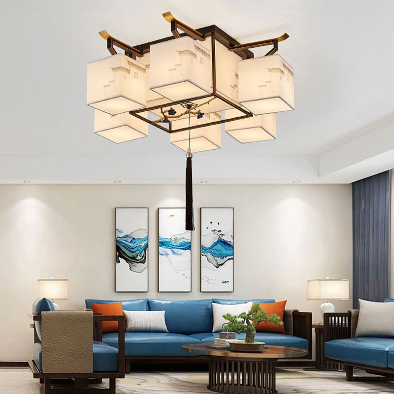 4 Taille Optionnel Fixtures légères Asia Style Fabric Flush Light for Living Room Dinning Room