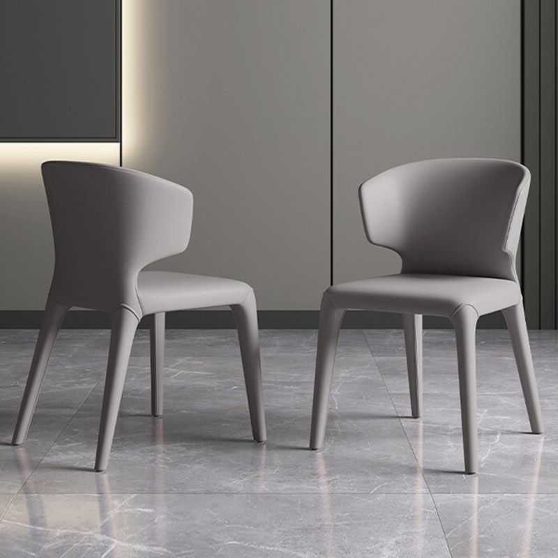 Modern Arm Chair Faux Leather Solid Back Dining Room Chair for Indoor