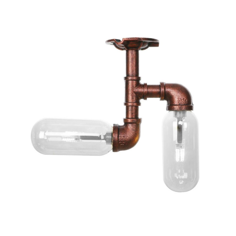 Capsule Shade Living Room Semi Flush Light Vintage Clear Glass 2 - Light Weathered Copper Soffitto Illuminazione con Pipe Design