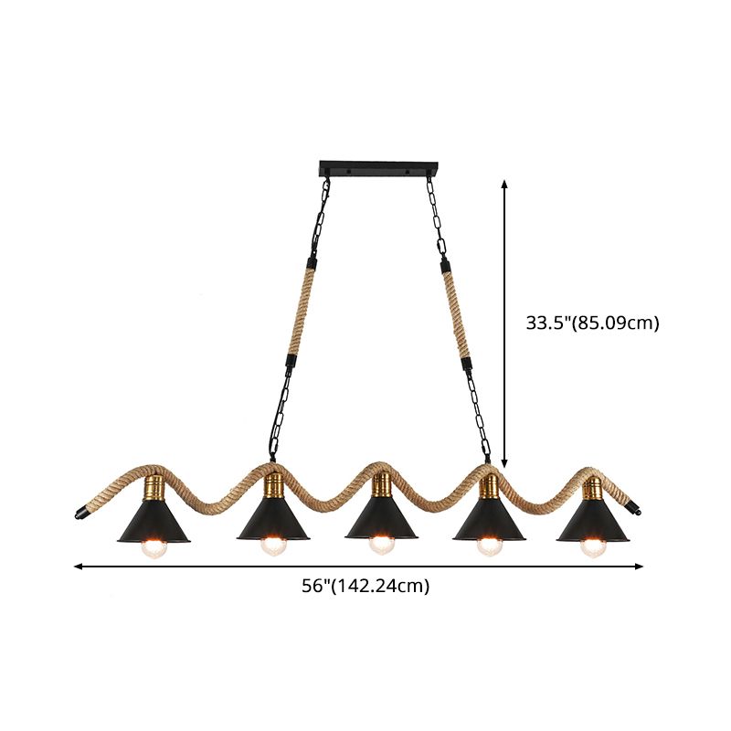 Schmiedeeisen schwarzes Insel Anhänger Licht im industriellen Vintage -Stil Hanfseildecke für Café