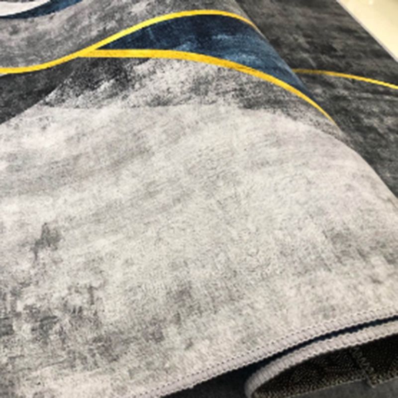 Grey Modern Area Rug Geometric Pattern Polyester Area Carpet Non-Slip Wahable Rug for Home Decor