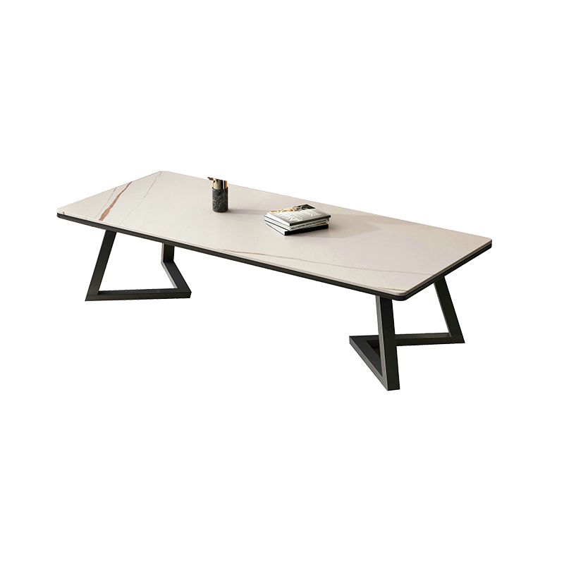 Rectangular 1 Single Coffee Table Stone Top Metal Cocktail Table