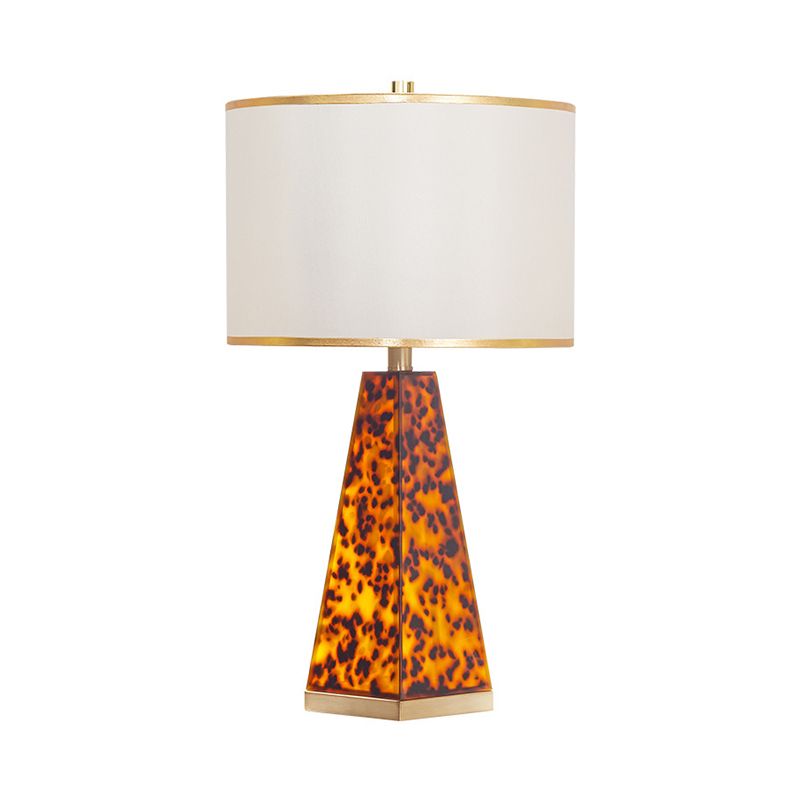 Fabric Drum Nightstand Light Modernism 1 Light White Table Lamp with Tower Leopard Print Acrylic Base
