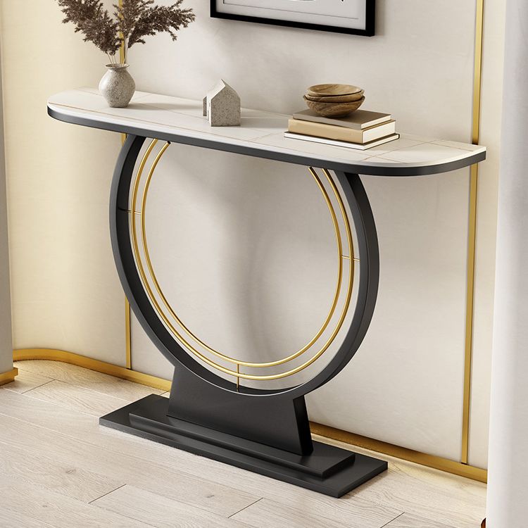Half Moon Stone Console Table Ironcraft Frame Accent Table for Hall