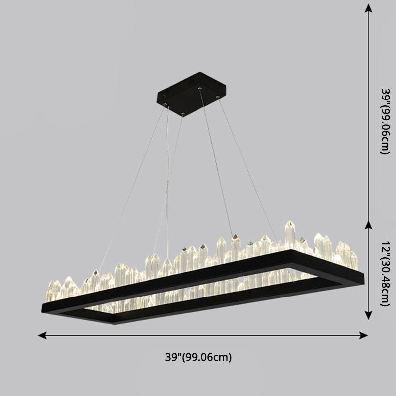 Minimalist Ring-Shape LED Chandelier Crystal Stick Living Room Hanging Light in Black