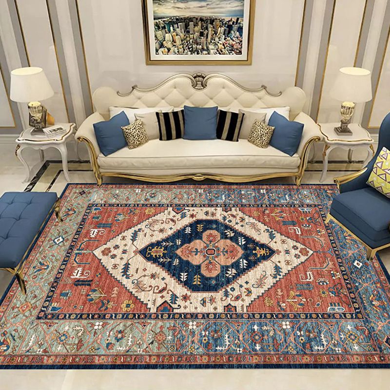 Bohemian Medallion Indoor Rug Red Polyester Area Carpet Anti-Split Rug for Home Decoration