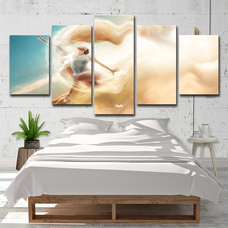 Multi-Piece Dancer Wall Art Modern Style Canvas Print in Light Brown for Girls Room