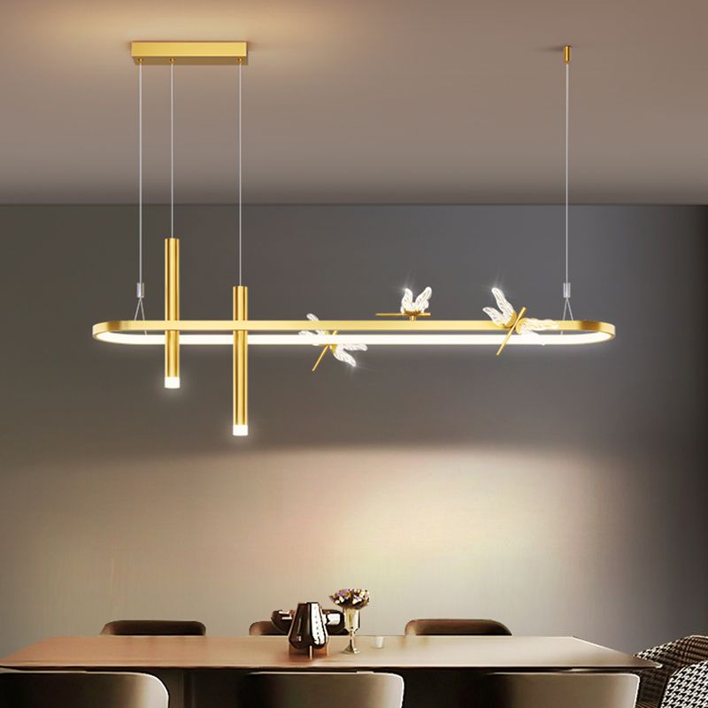 Mid-Century Straight Bars Island Chandelier Lights Metal Chandelier Lamp