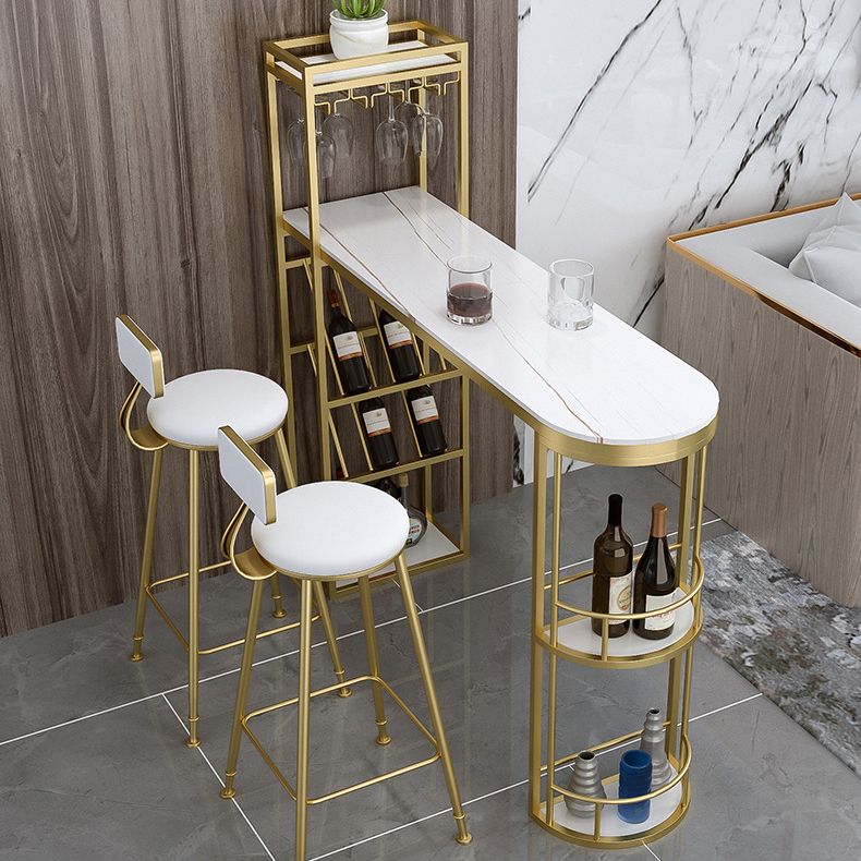 Glam Style Bar Table Stone Double Pedestal Bistro Bar Desk for Indoor