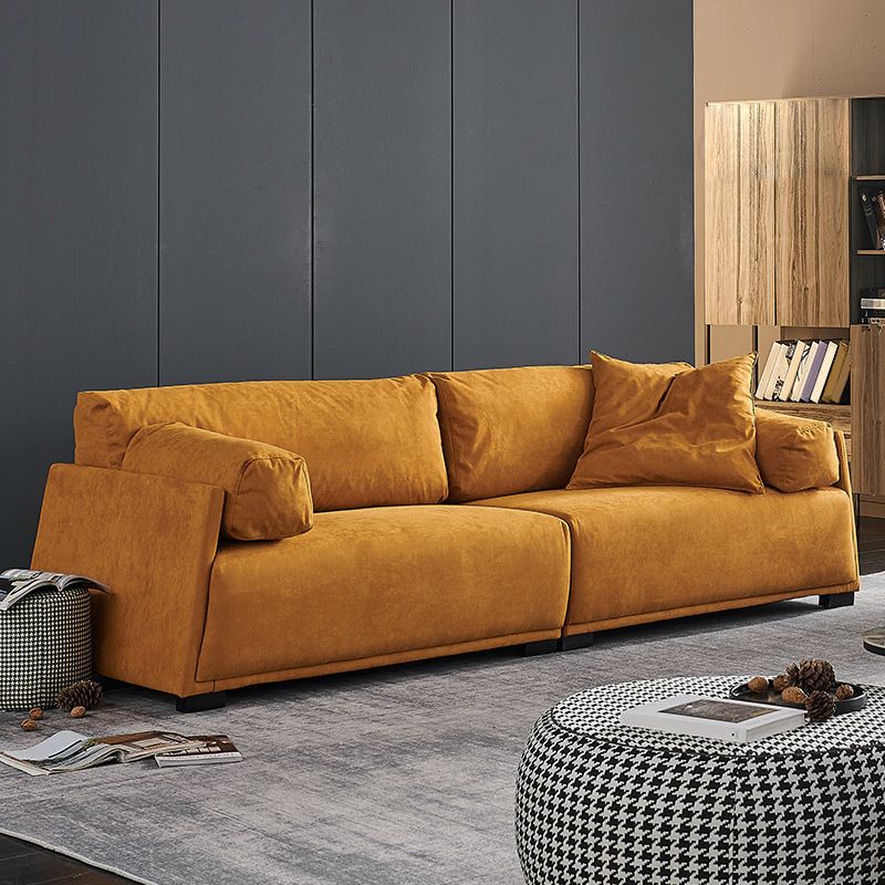 Leather Sofa Stationary Settee Solid Color Modern Sofa for Living Room