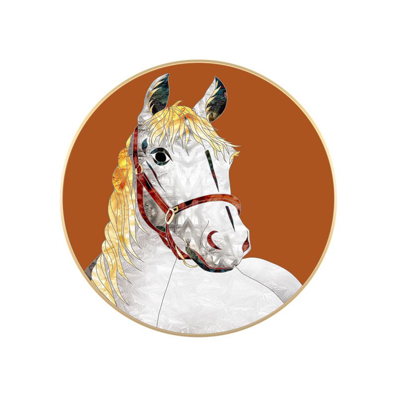 Intelligent Horse Wall Art Decor Orange Modern Style Wrapped Canvas for Dining Room