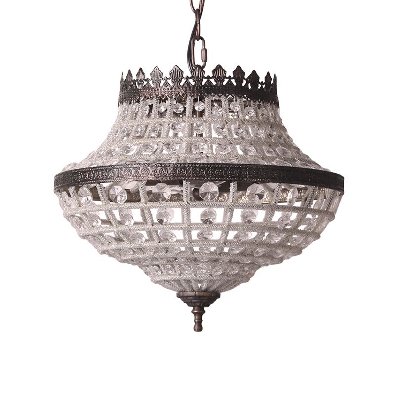 2 Lights Urn Hanging Ceiling Light Vintage Clear Crystal Pendant Lamp in Antique Bronze for Bedroom