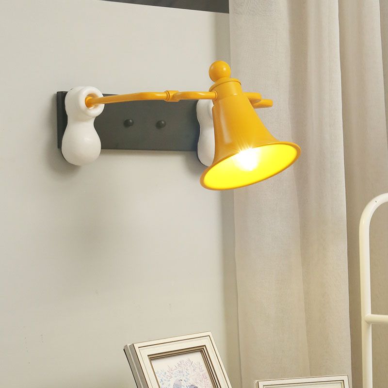 Metal Bell Man Shape Wall Lighting Cartoon 1 Light Sconce Lamp Fixture in Yellow for Bedside
