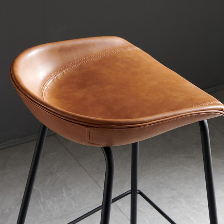 Contemporary Metal Barstool Leather Fabric Counter Stool with 4 Legs
