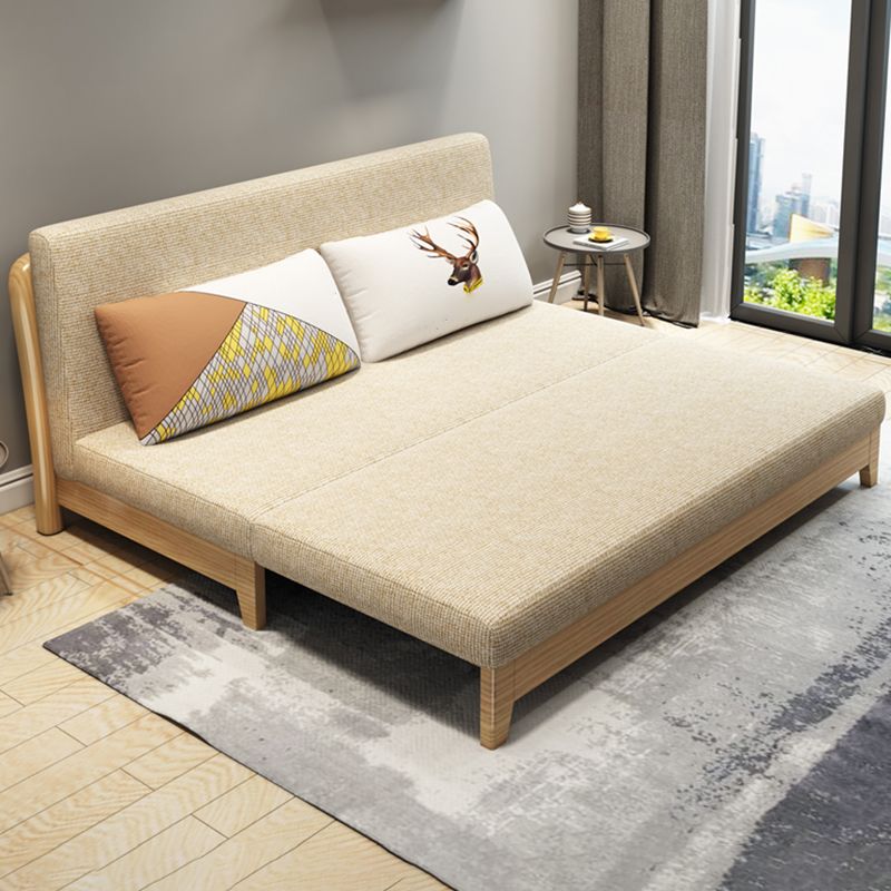 Scandinavian Solid Wood Sleeper Sofa in Beige Removable Cushions