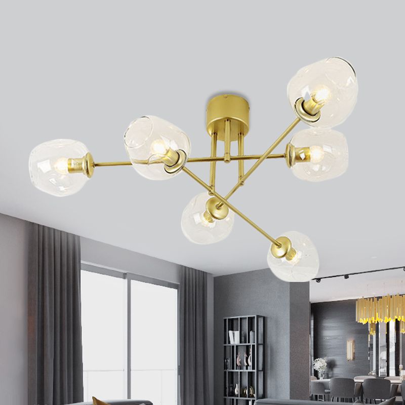 3/6/8 Luci Living Room Semi Flush Light Gold / Black Semi Flush Montaggio con Bubble Clear Glass Shade