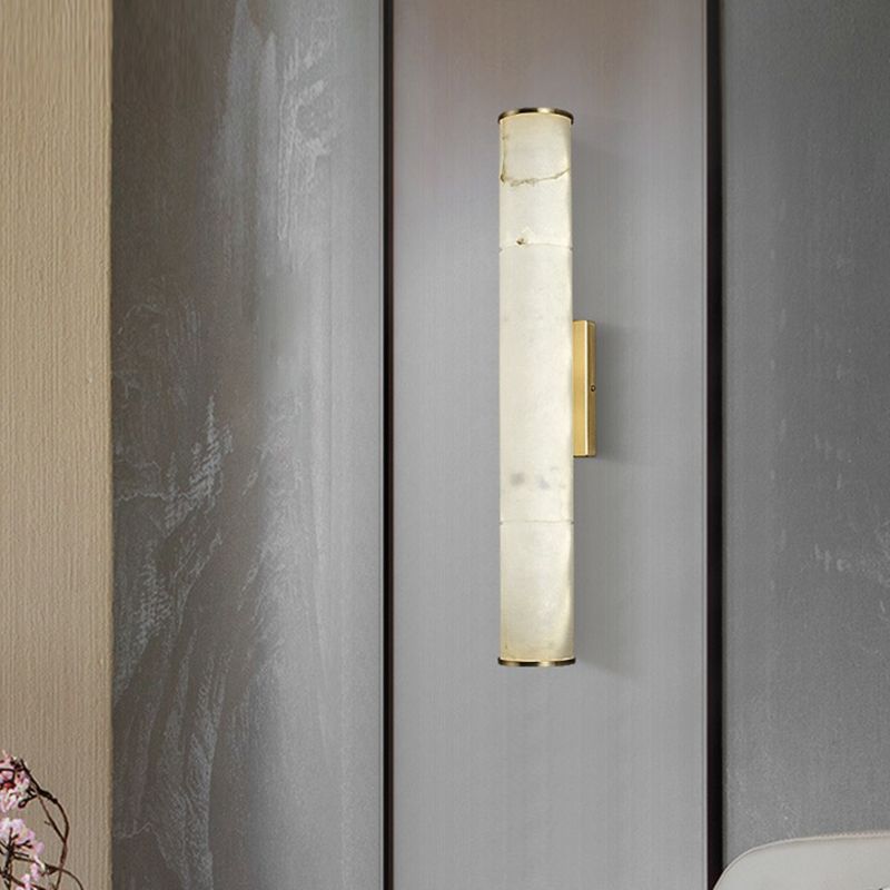 Marble Tube LED Sconce Light Fixture Simplicity White and Brass Wall Lamp for Living Room