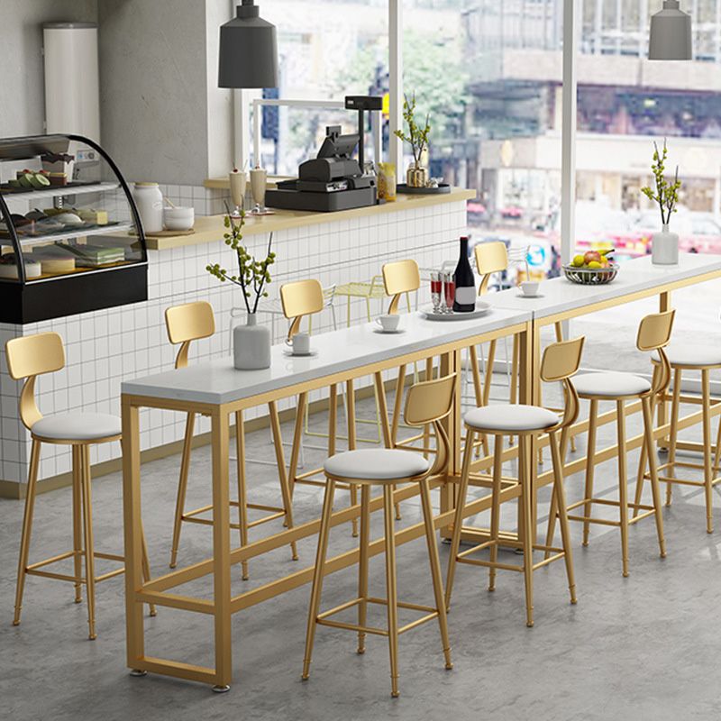 Glam Style Upholstered Barstool Round Low Back Bar Stool with Gold Frame