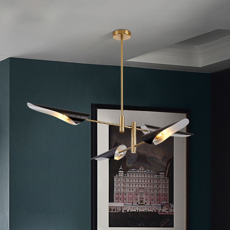 2-Tier Spiked Iron Semi Flush Mount Modern 4 Heads Black/White Ceiling Mount Chandelier with Rotating Arm