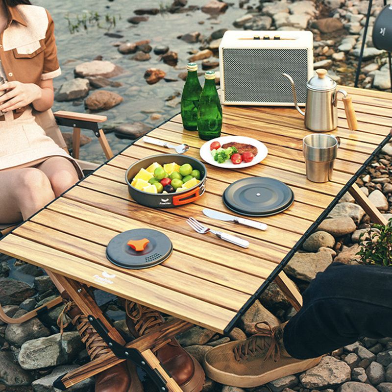 Metal Rectangle Camping Table 17.32" High Rustic Brown Foldable Table