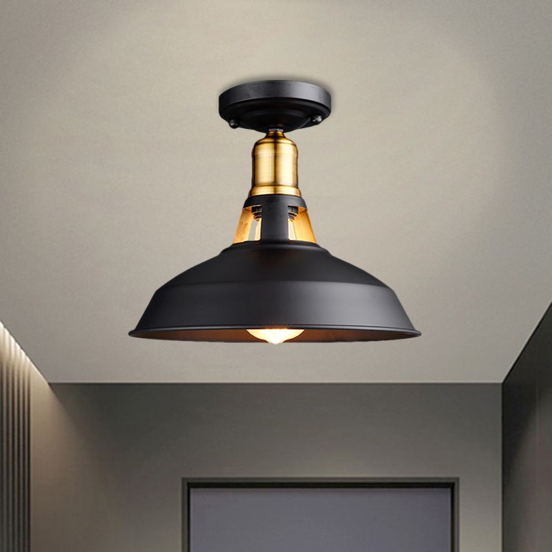 Plafonnier de grange rétro élégant, 1 lumière en métal, luminaire Semi-affleurant en noir/blanc pour Foyer