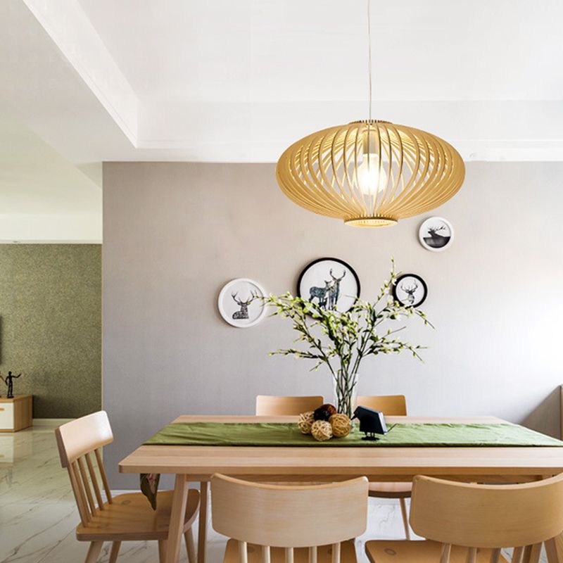 Holz geometrische Form Deckenleuchte chinesischer Stil Single -Anhänger für Esszimmer