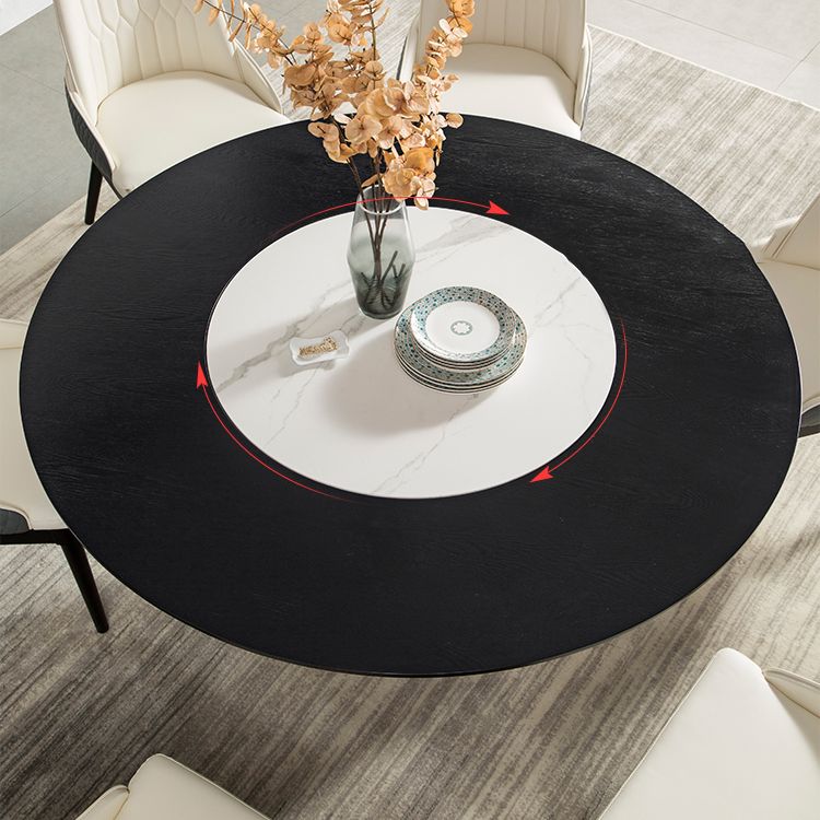 Solid Wood Table Set 1/4/5/7 Pcs Black Pedestal Dining Table with Upholstered Chair