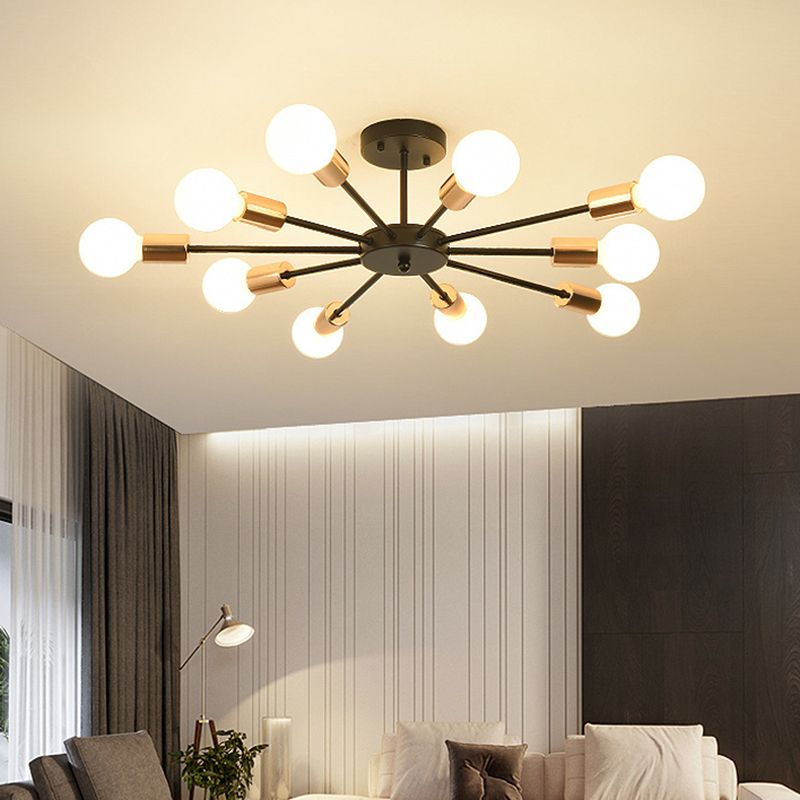 Blootgestelde metalen semi-gemonteerde verlichting Loft-stijl woonkamer semi-inbouwlamp in zwart