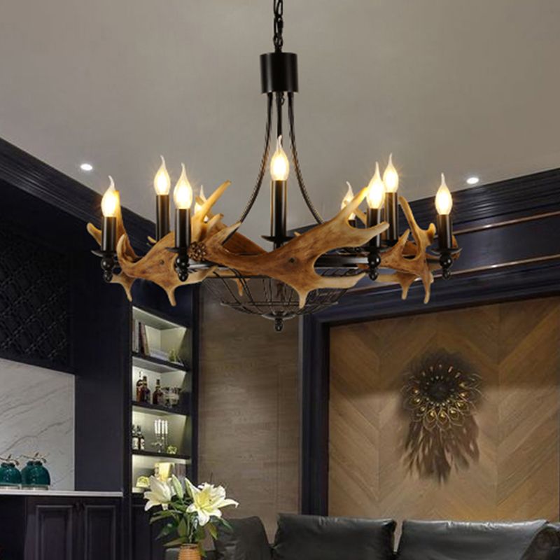 Lámpara de vino de vino de metal rústico de lámpara de 9 luces marrones para sala de estar para sala de estar para sala de estar