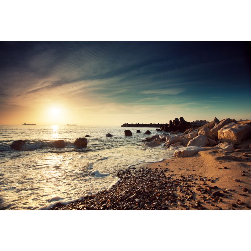 Photography Dusk Seascapes Wall Mural for Accent Wall, Blue-Brown, Custom Printed