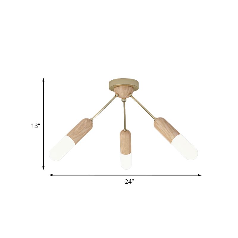 Capsule Wood LED Flush Mount Fixture Modernist 3 Lights Beige Semi-Flush Ceiling Light