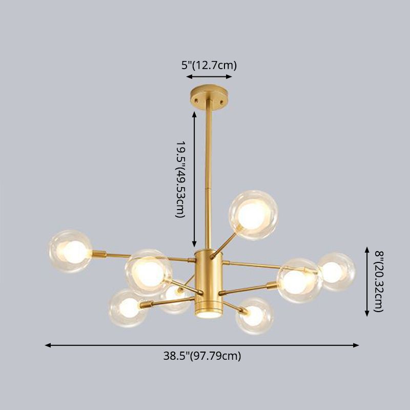 Moderner Stil Einfachheit Glas Kronleuchter klarer Ball Schatten Wohnzimmer Anhänger Licht mit polierter Metalllampe Pfosten