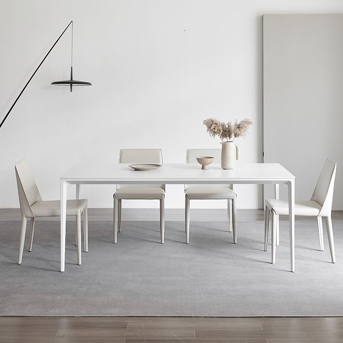 Modern Sintered Stone Table Set of 5/7 with Rectangle Table Dining Set with White Chairs