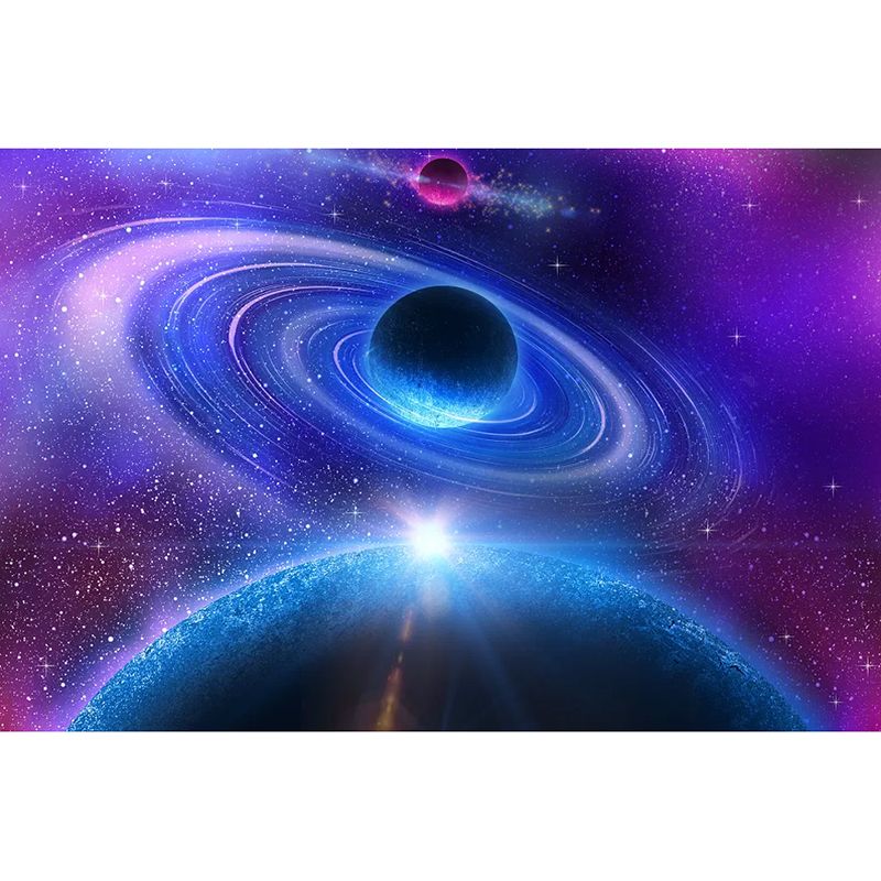 Blue and Purple Planet Mural Wallpaper Stain-Resistant Wall Decor for Guest Room