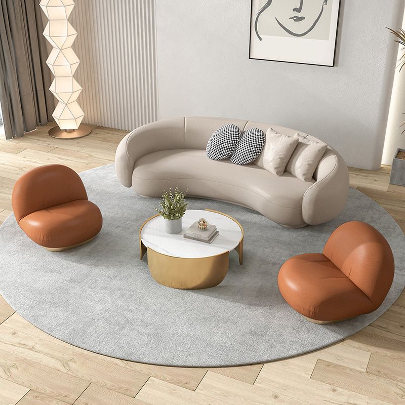 Contemporary Solid Color Sofa Upholstered Wool and Faux Leather Sofa