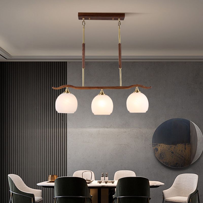 Modern Style Dome Shape Island Lights White Glass Island Lighting in Brown