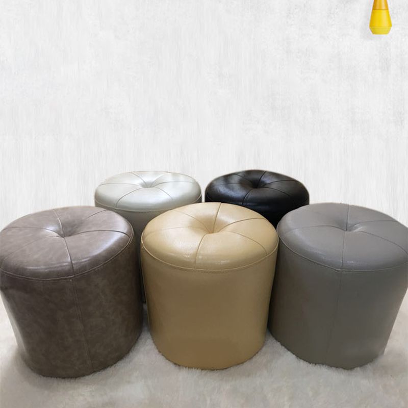 Modern PU Leather Pouf Chair Plain Cylinder Shape Tufted Mildew Resistant Ottoman Stool