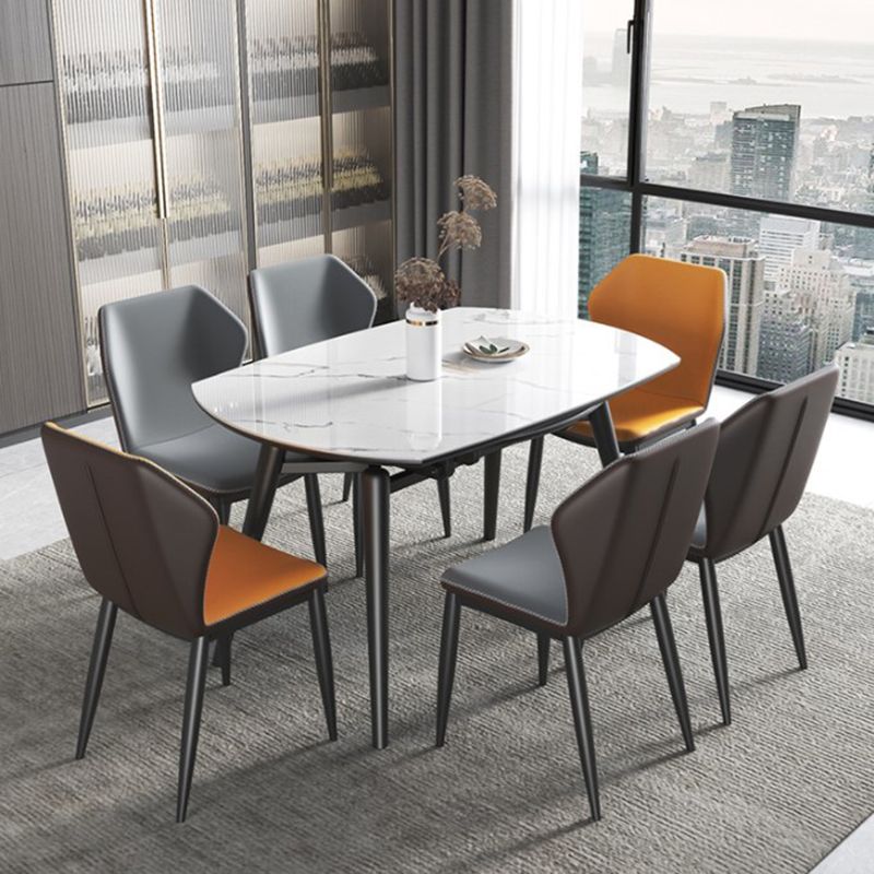 Modern Round Dining Table Sintered Stone Dining Table with 4 Black Legs,53.1"L x 31.5"W x 30"H