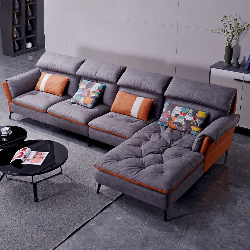 Faux Leather Sectional Sofa with Chaise Flared Arm 4-seater Sofa