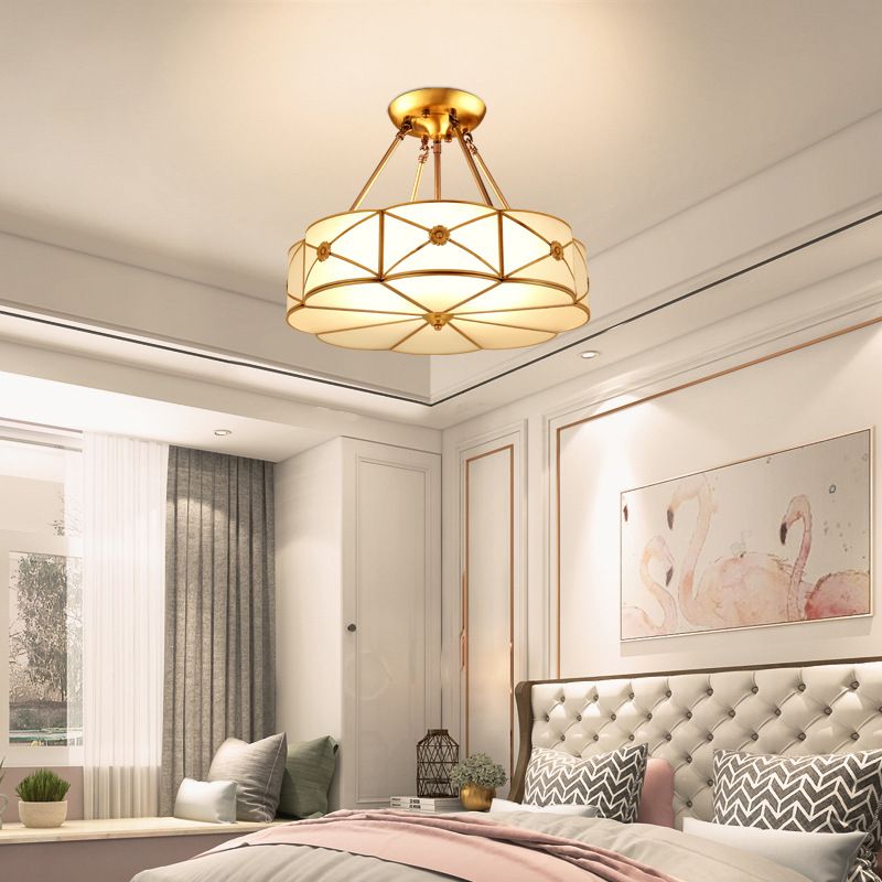 Glass Gold Ceiling Mounted Fixture Shaded Traditional Close to Ceiling Chandelier