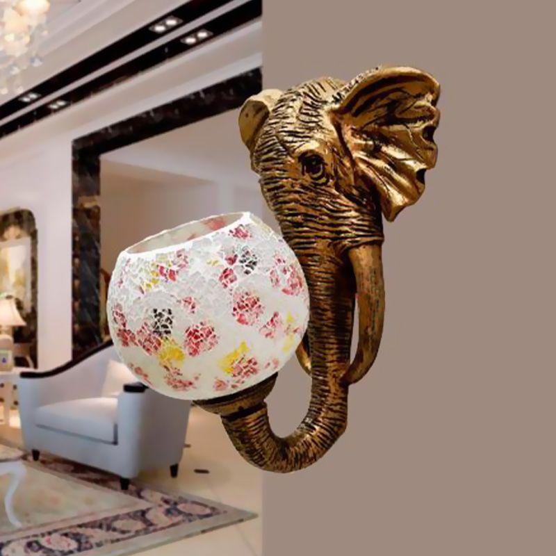 1 Light Living Room Wall Lamp Globe Mediterranean White/Pink/Yellow Sconce with Globe Stained Glass Shade