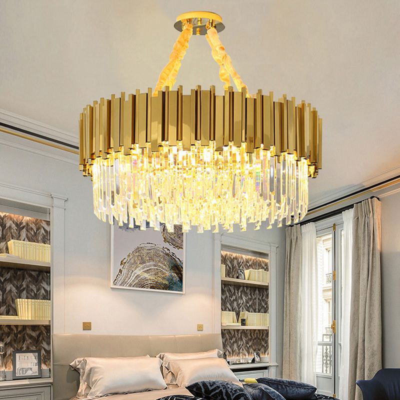 Modern Style Pendant Light Fixture Crystal Living Room Chandelier in Gold