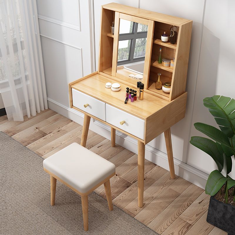 Contemporary 2-Drawer Solid Wood Table Makeup Vanity with Mirror