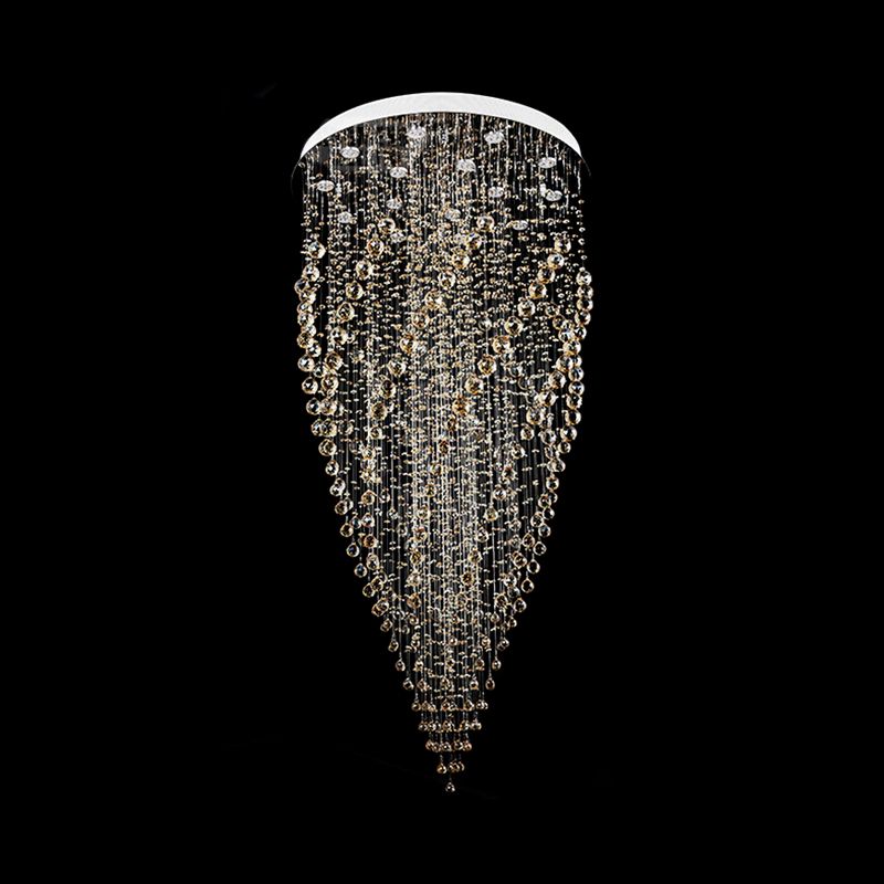 15-Head Crystal Suspension Lamp Contemporary Silver Swirl Stair LED Multiple Hanging Light