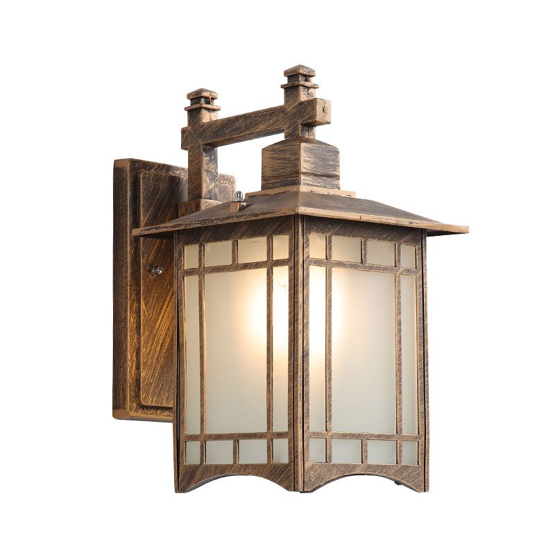 Traditional House Shaped Wall Sconce Single Aluminium Wall Mounted Light with Frost Glass Shade