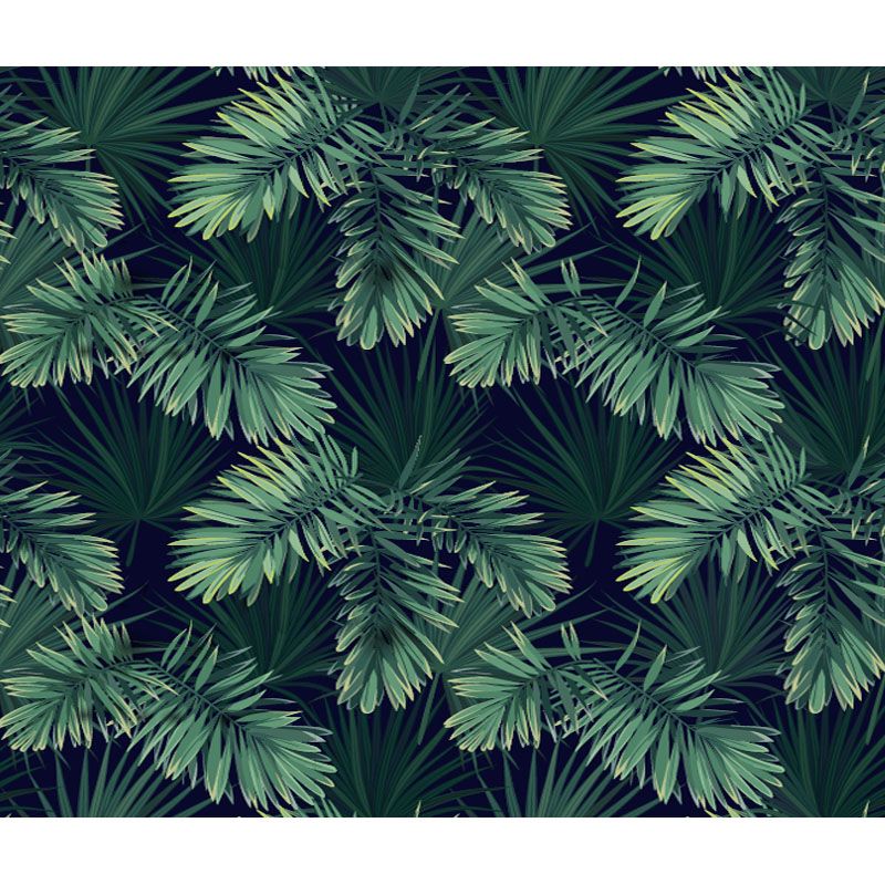 Extra Large Tropical Leaf Mural Wallpaper in Green Non-Woven Wall Decor for Bedroom, Custom-Printed