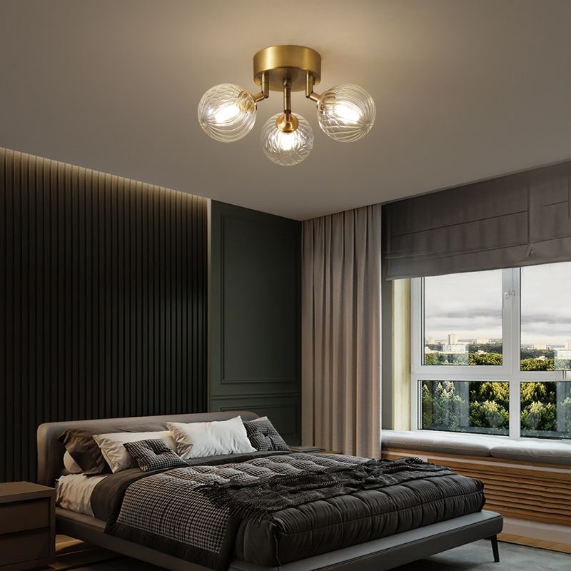 Modern Flush Light Fixtures Transparent Glass Sphere Flush Mount Lamp in Gold